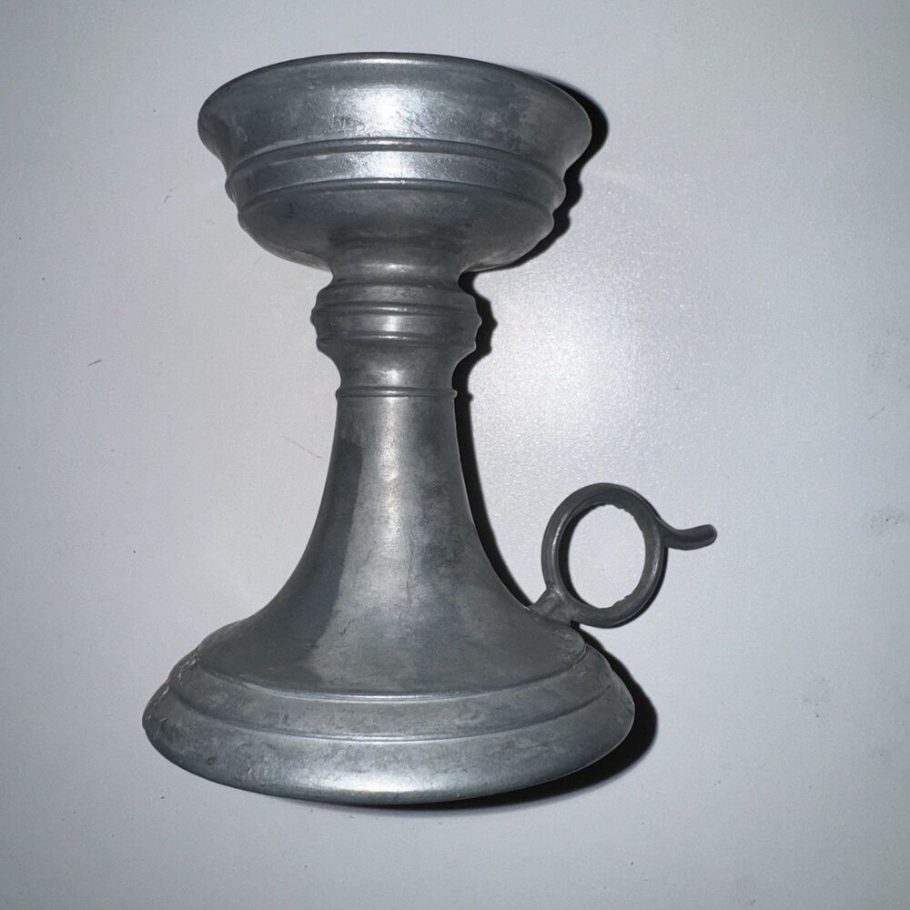 Antique German Tin Handle Primitive Candle Stick Holder Handmade Tin Rustic